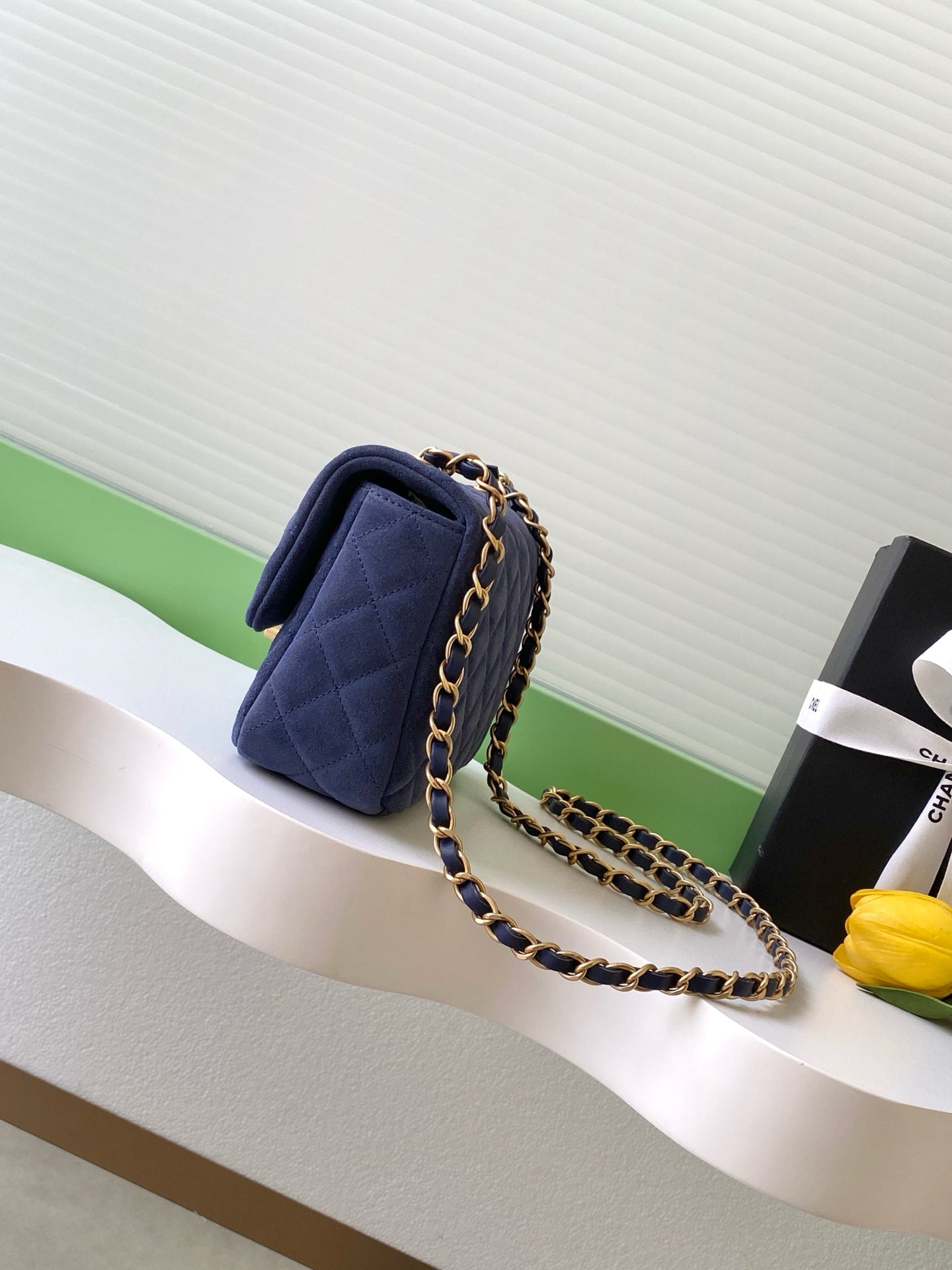 Chanel Classic Flap Bag Mini Navy Blue Suede 26C — 14x20x6cm