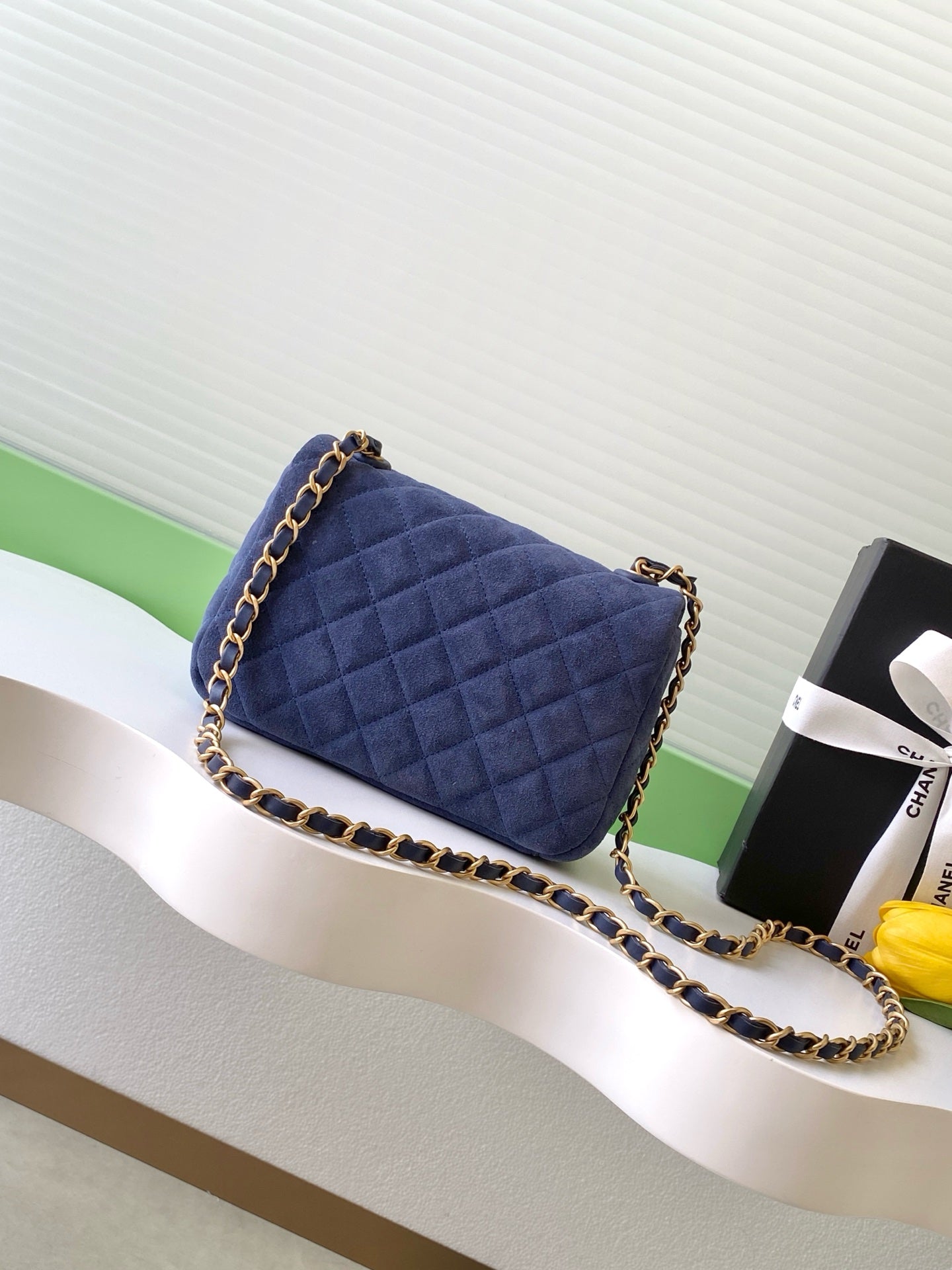 Chanel Classic Flap Bag Mini Navy Blue Suede 26C — 14x20x6cm