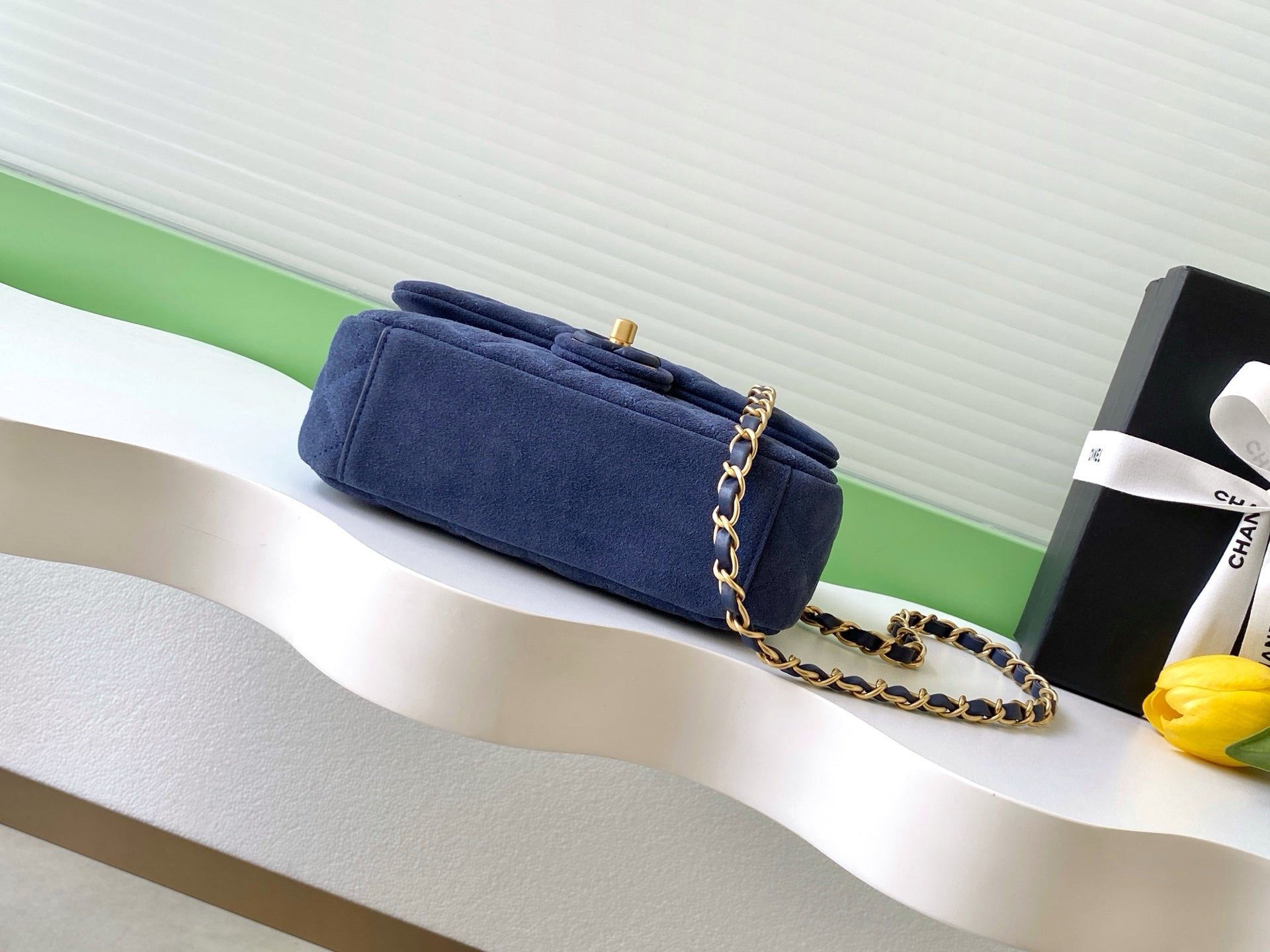 Chanel Classic Flap Bag Mini Navy Blue Suede 26C — 14x20x6cm