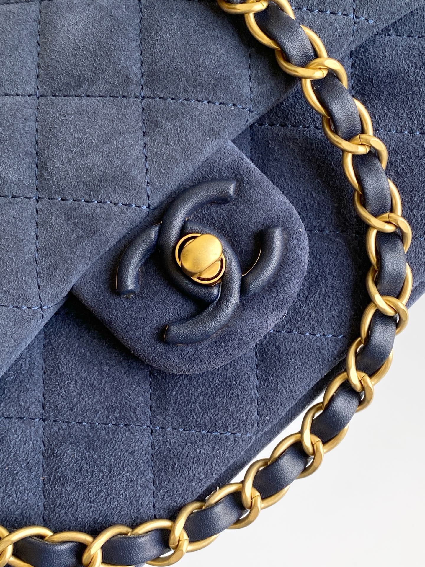 Chanel Classic Flap Bag Mini Navy Blue Suede 26C — 14x20x6cm