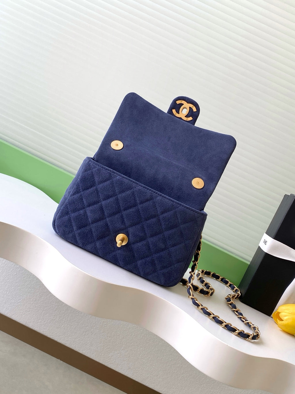 Chanel Classic Flap Bag Mini Navy Blue Suede 26C — 14x20x6cm