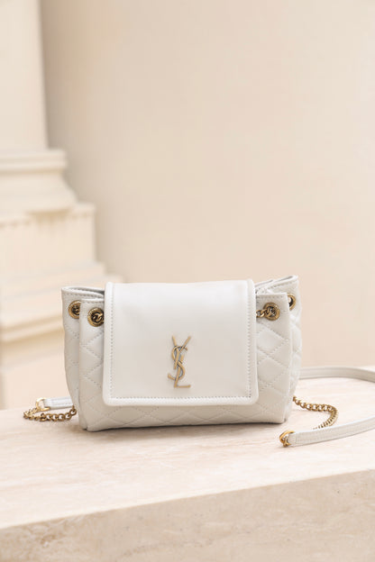Saint Laurent Nolita Mini Flap Bag — White with Gold Hardware