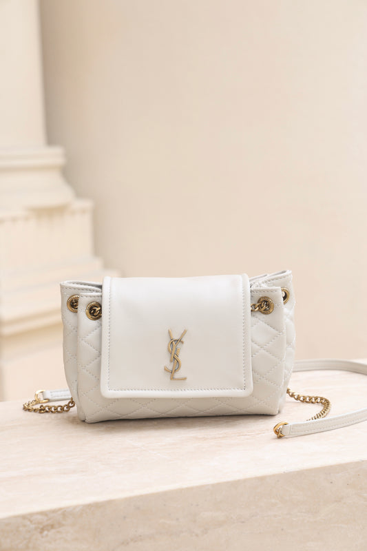 Saint Laurent Nolita Mini Flap Bag — White with Gold Hardware