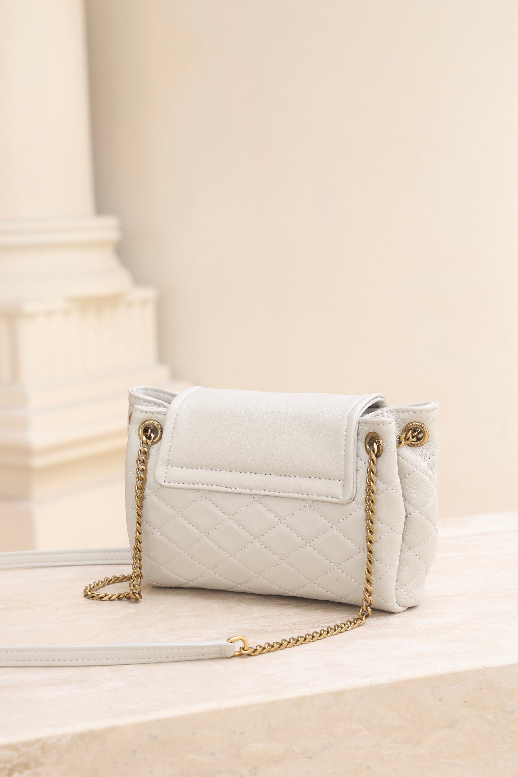 Saint Laurent Nolita Mini Flap Bag — White with Gold Hardware