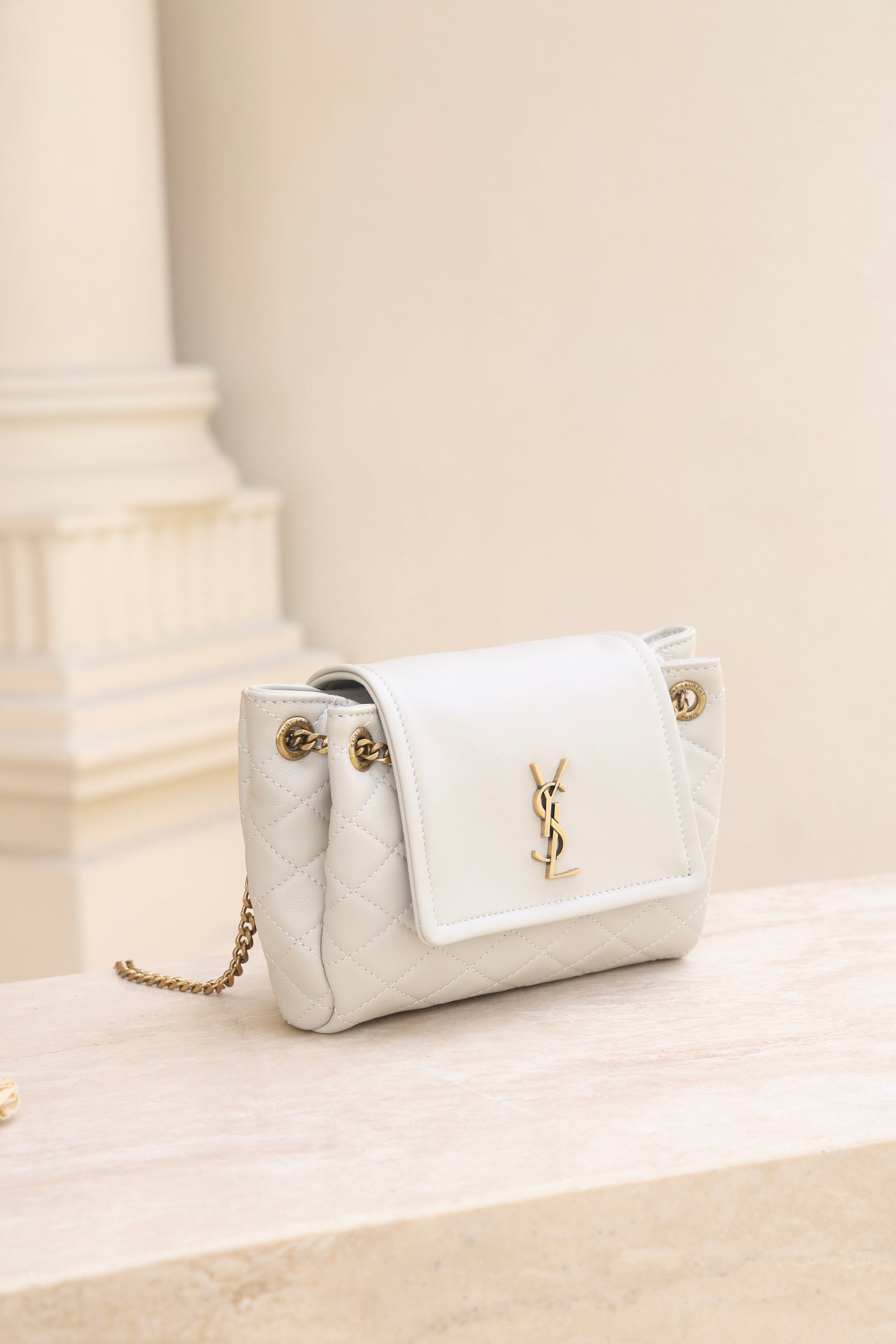 Saint Laurent Nolita Mini Flap Bag — White with Gold Hardware