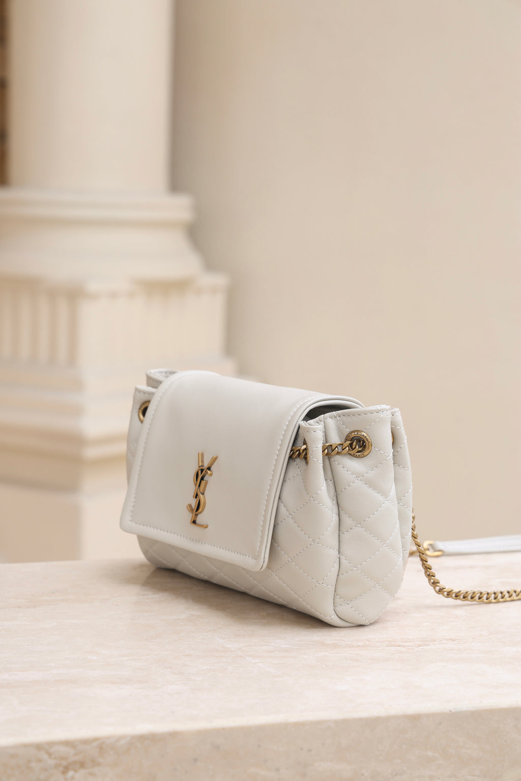 Saint Laurent Nolita Mini Flap Bag — White with Gold Hardware