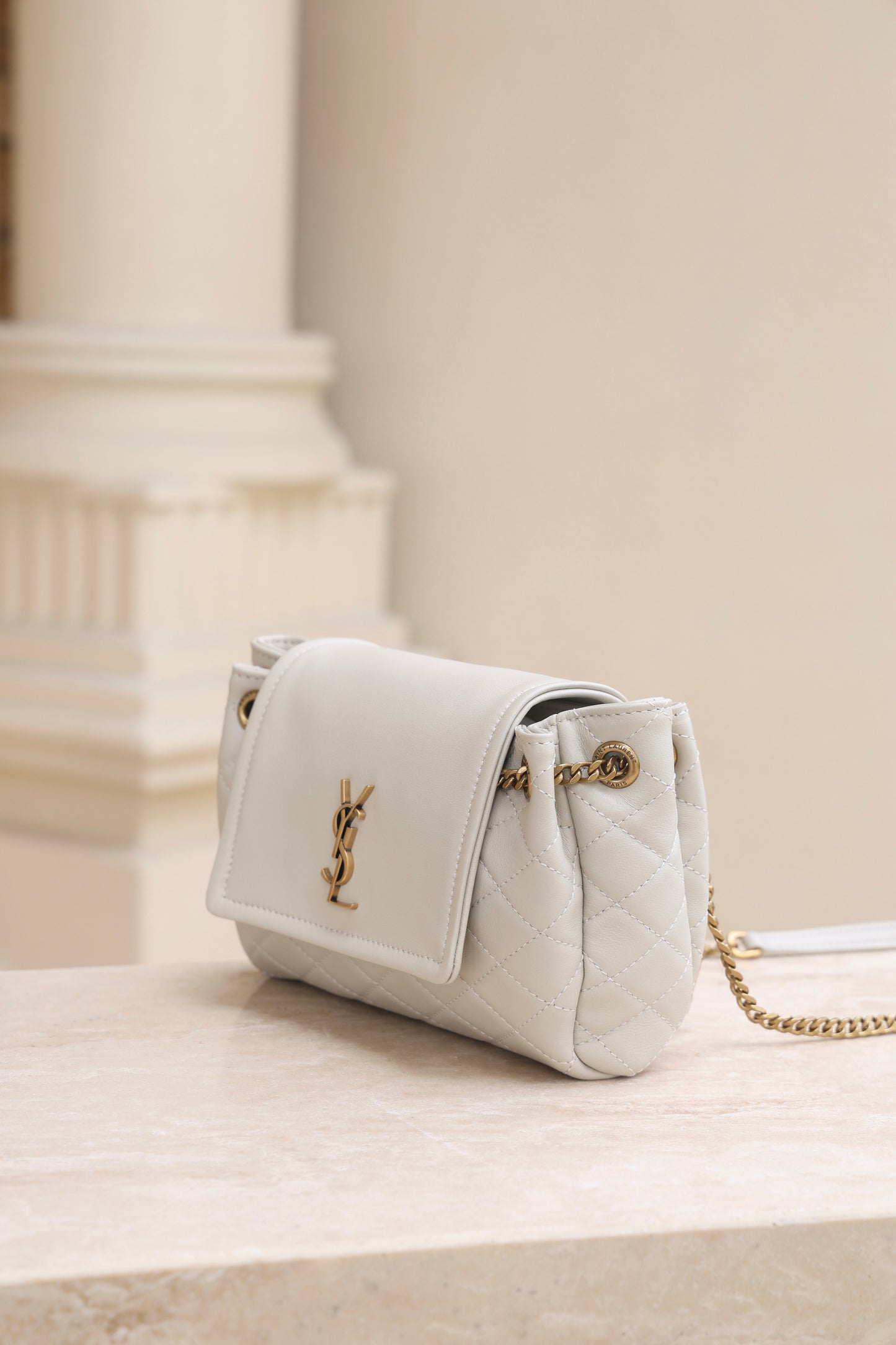 Saint Laurent Nolita Mini Flap Bag — White with Gold Hardware