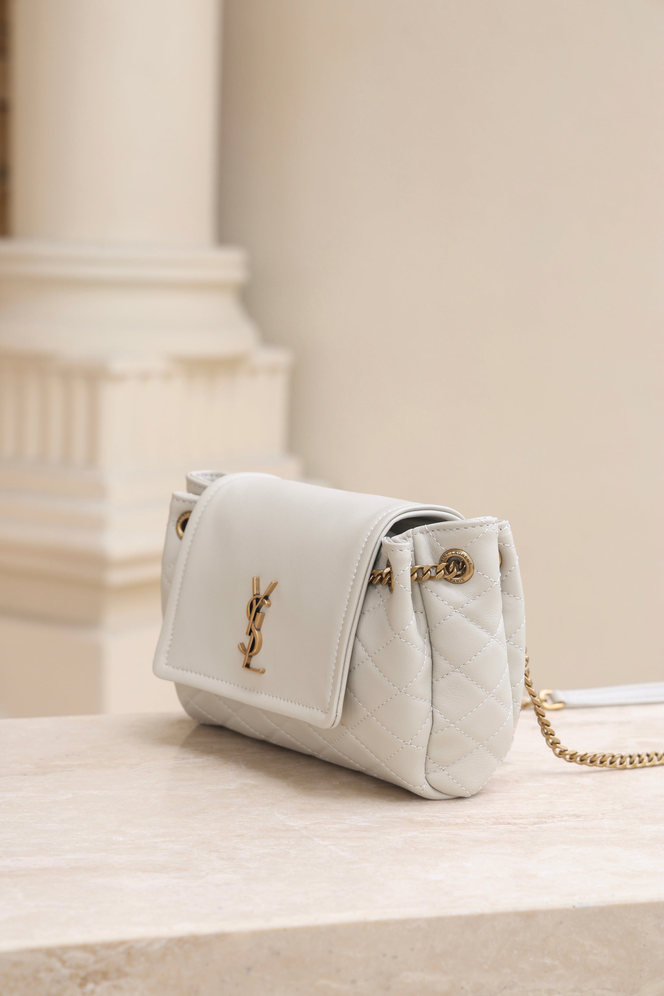 Saint Laurent Nolita Mini Flap Bag — White with Gold Hardware