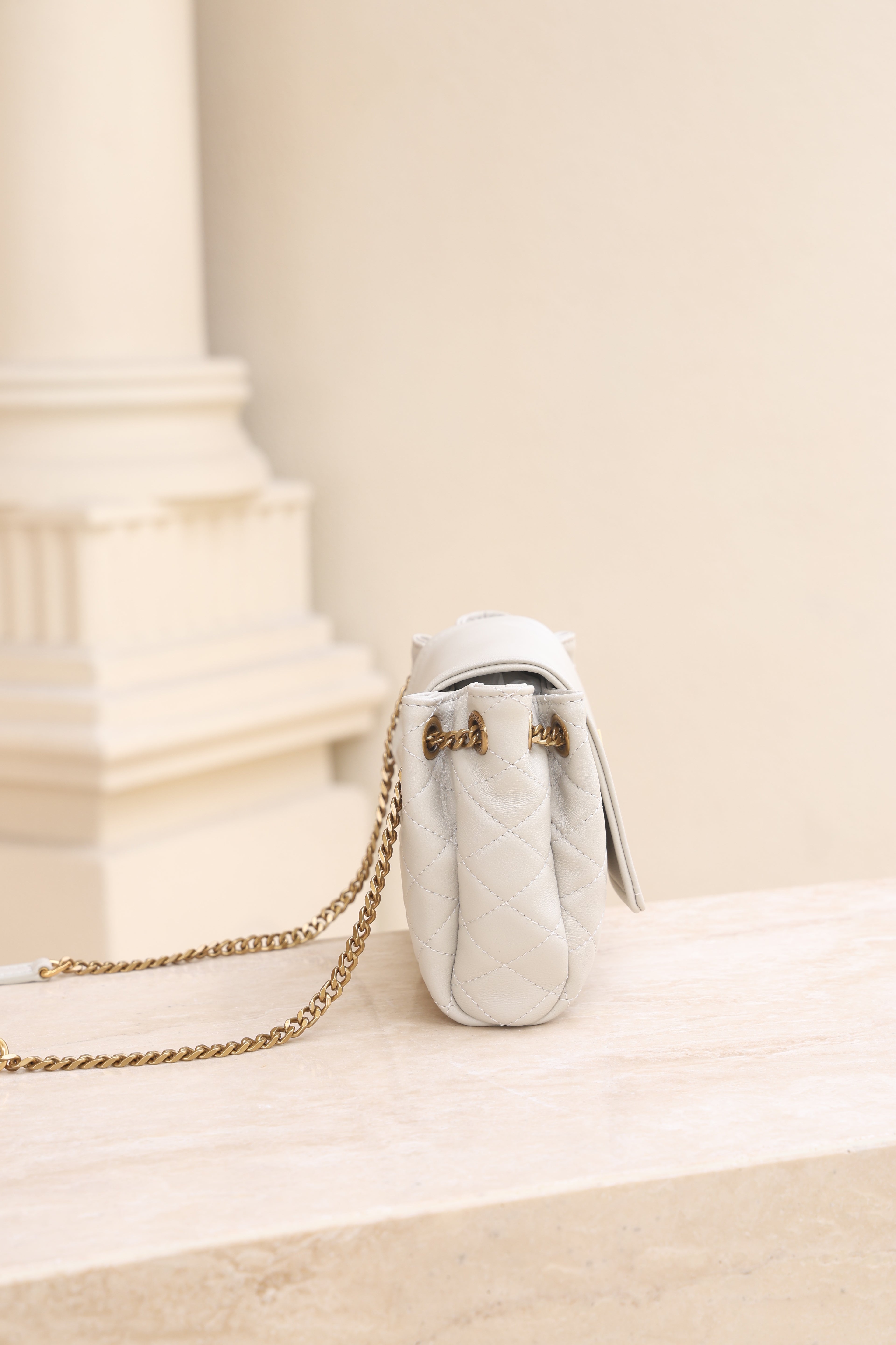 Saint Laurent Nolita Mini Flap Bag — White with Gold Hardware