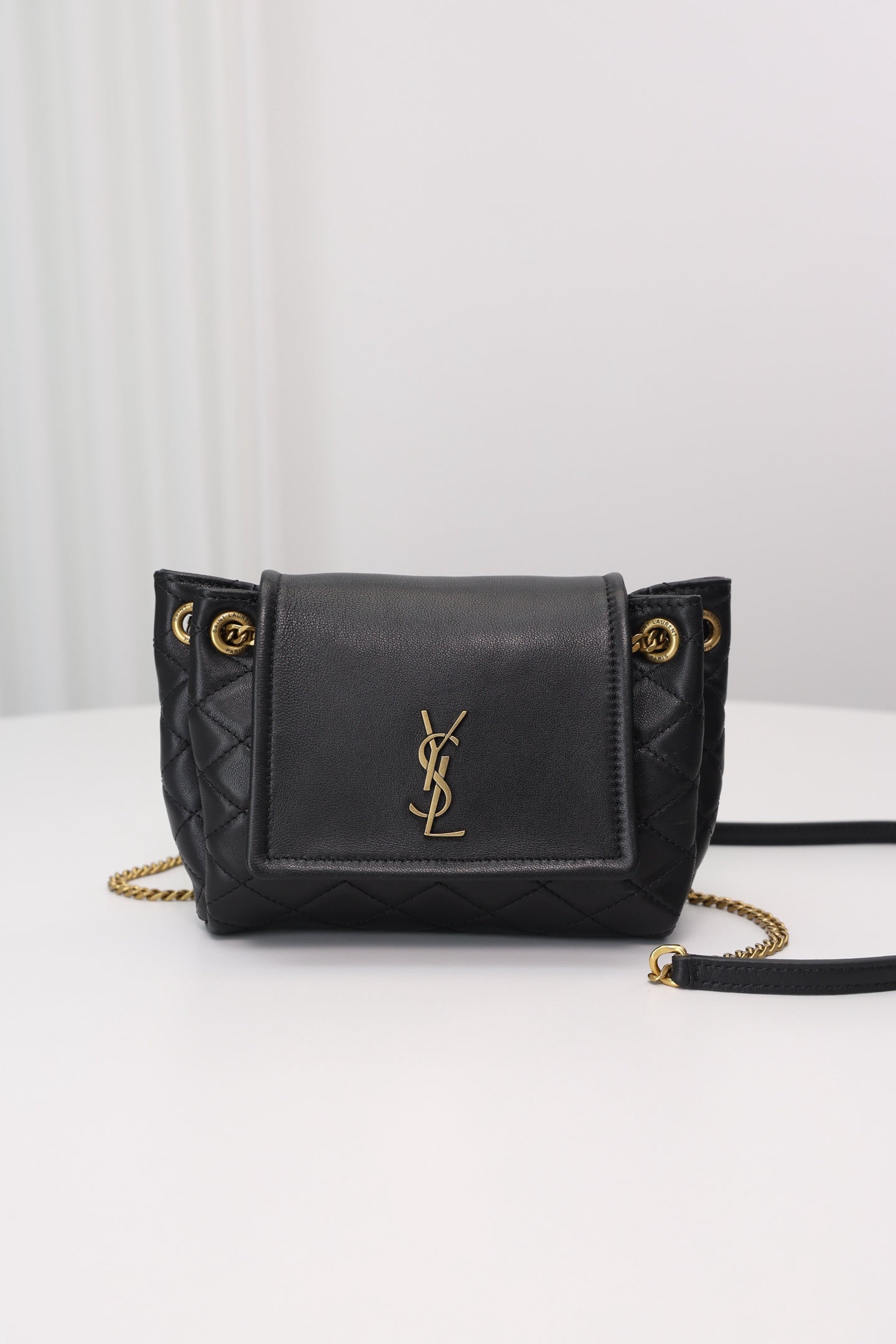 Saint Laurent Nolita Mini Flap Bag — Black with Gold Hardware