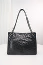 Saint Laurent Niki Shopping Bag — Black Crinkled Leather with Ruthenium Hardware