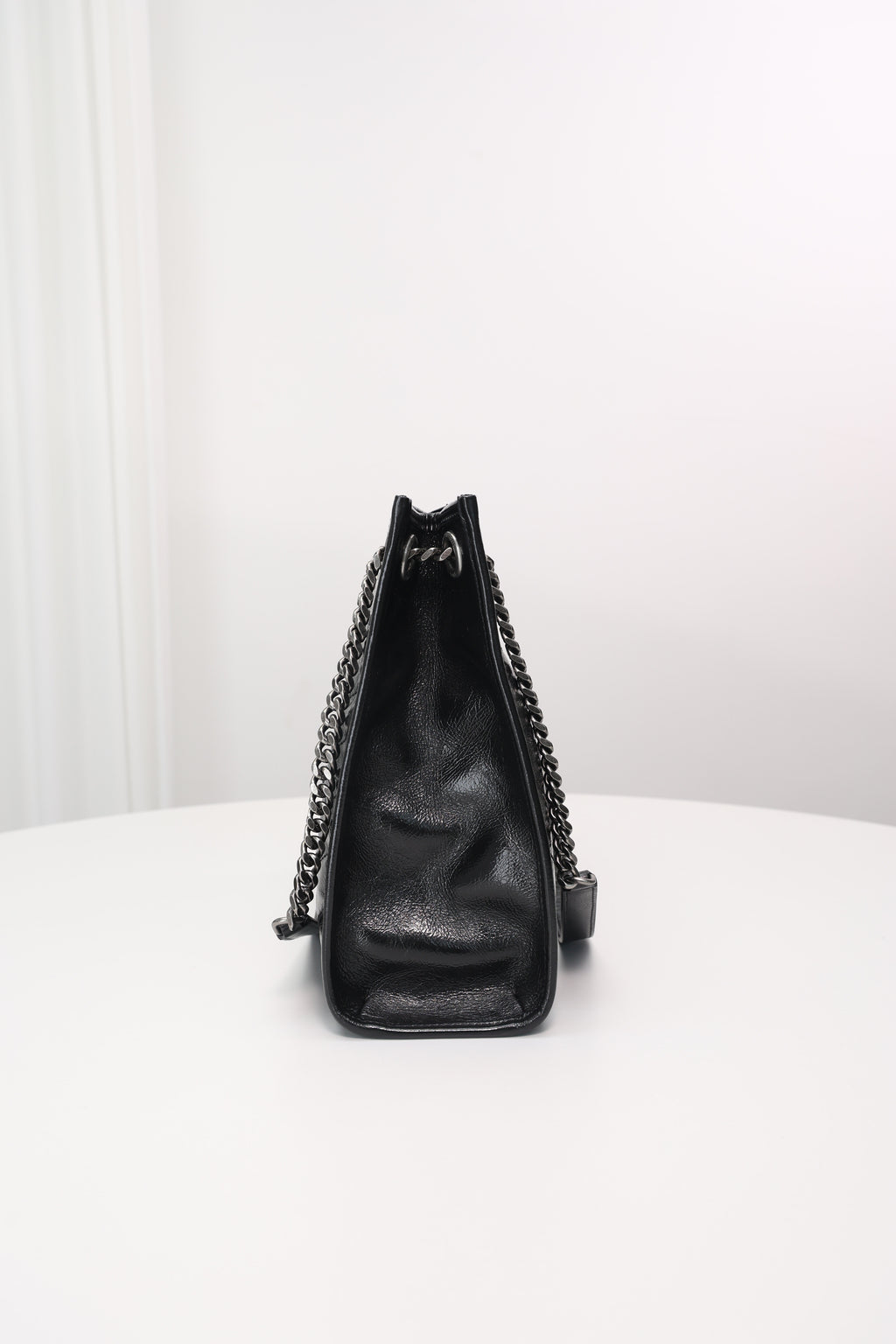 Saint Laurent Niki Shopping Bag — Black Crinkled Leather with Ruthenium Hardware