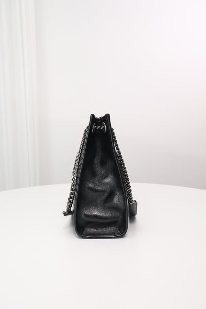 Saint Laurent Niki Shopping Bag — Black Crinkled Leather with Ruthenium Hardware