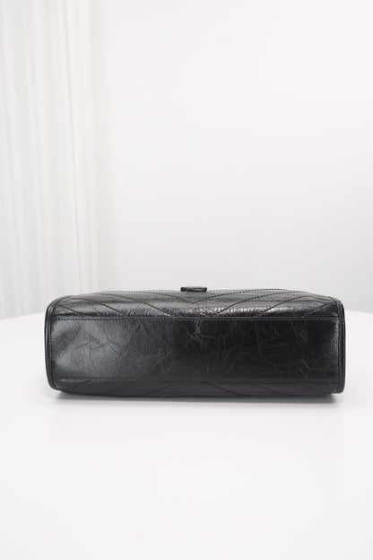 Saint Laurent Niki Shopping Bag — Black Crinkled Leather with Ruthenium Hardware