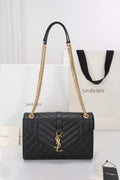 Saint Laurent Envelope Medium Bag — Black Grained Leather with Light Gold Hardware