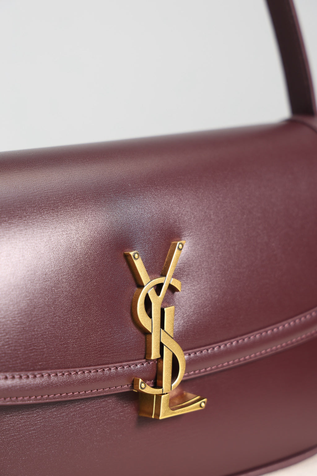 Saint Laurent Solfegino Small Bag — Burgundy Box Leather with Antique Gold Hardware