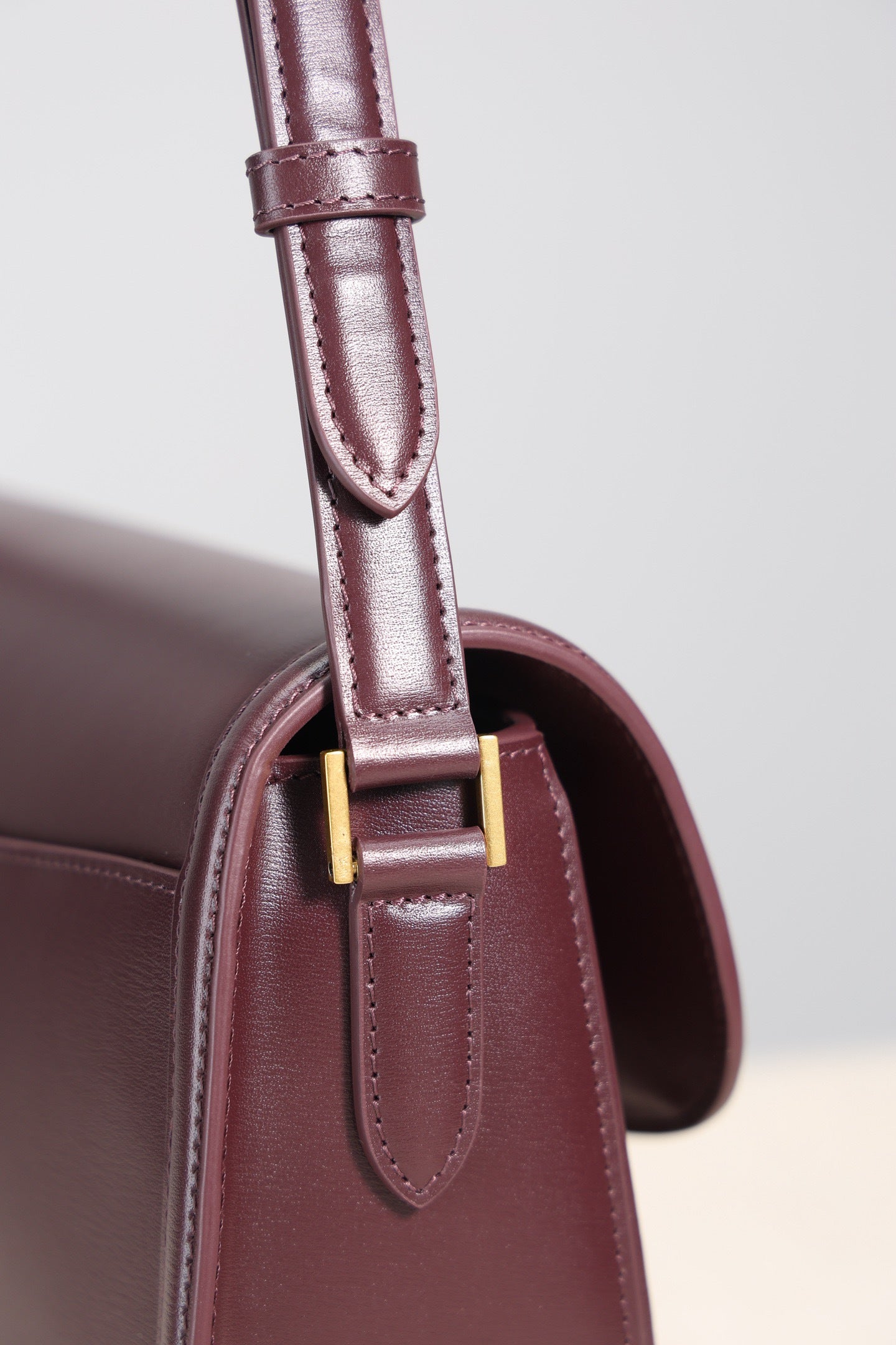 Saint Laurent Solfegino Small Bag — Burgundy Box Leather with Antique Gold Hardware
