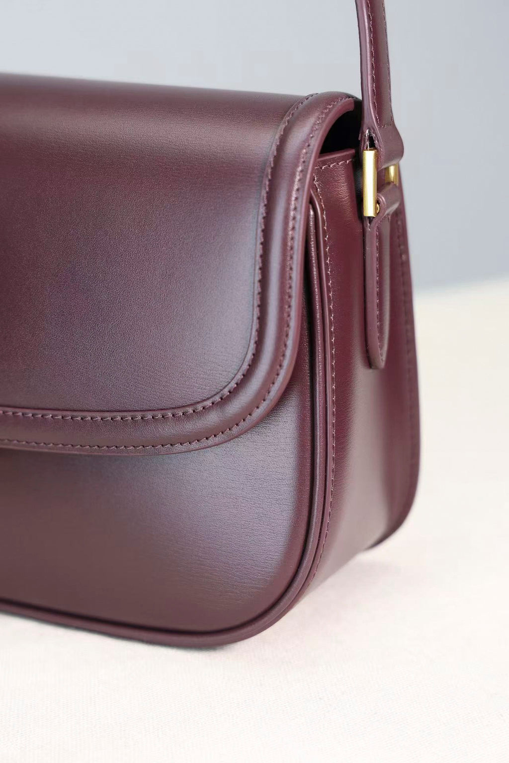 Saint Laurent Solfegino Small Bag — Burgundy Box Leather with Antique Gold Hardware