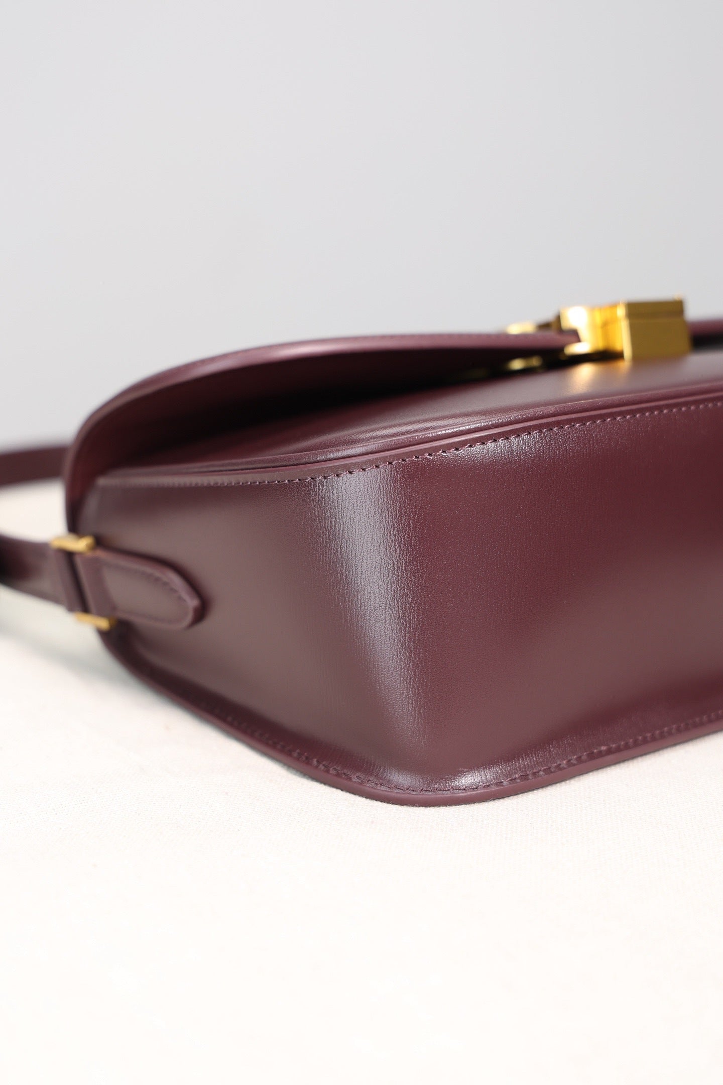 Saint Laurent Solfegino Small Bag — Burgundy Box Leather with Antique Gold Hardware