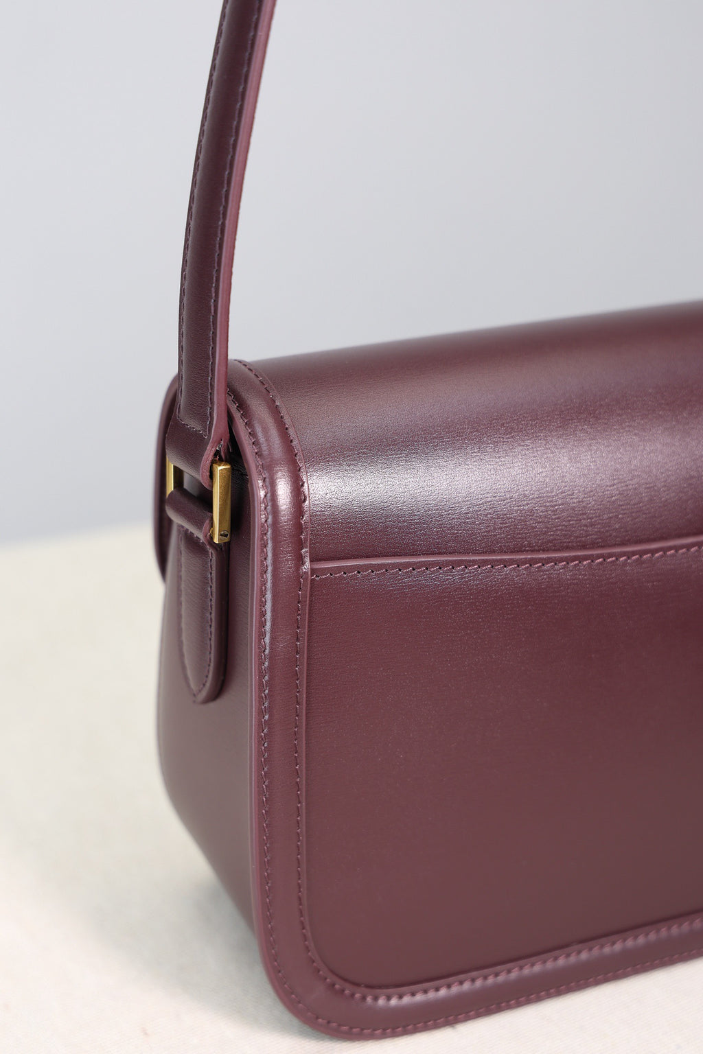 Saint Laurent Solfegino Small Bag — Burgundy Box Leather with Antique Gold Hardware