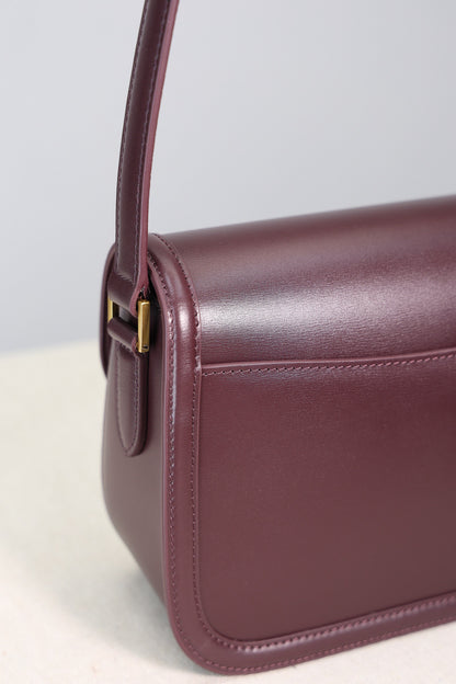 Saint Laurent Solfegino Small Bag — Burgundy Box Leather with Antique Gold Hardware