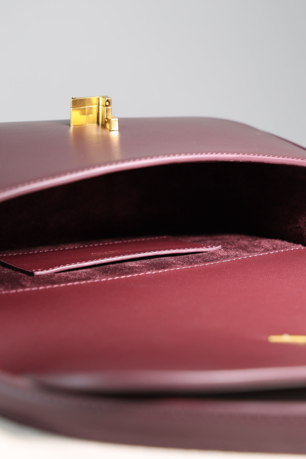 Saint Laurent Solfegino Small Bag — Burgundy Box Leather with Antique Gold Hardware
