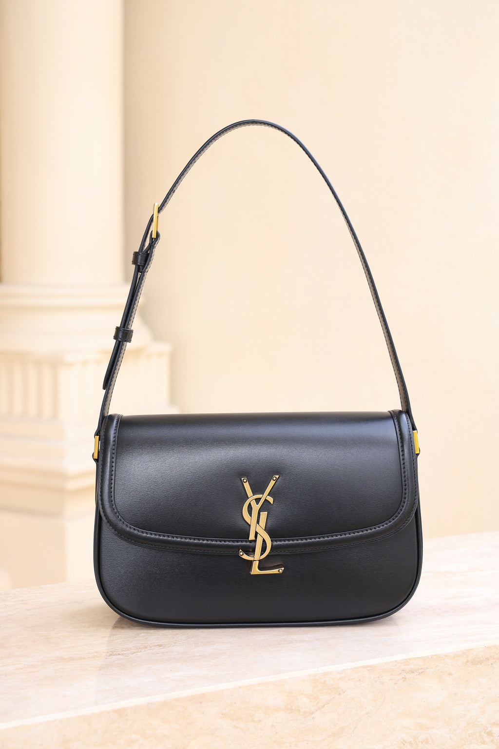 Saint Laurent Solfegino Small Bag — Black Box Leather with Antique Gold Hardware