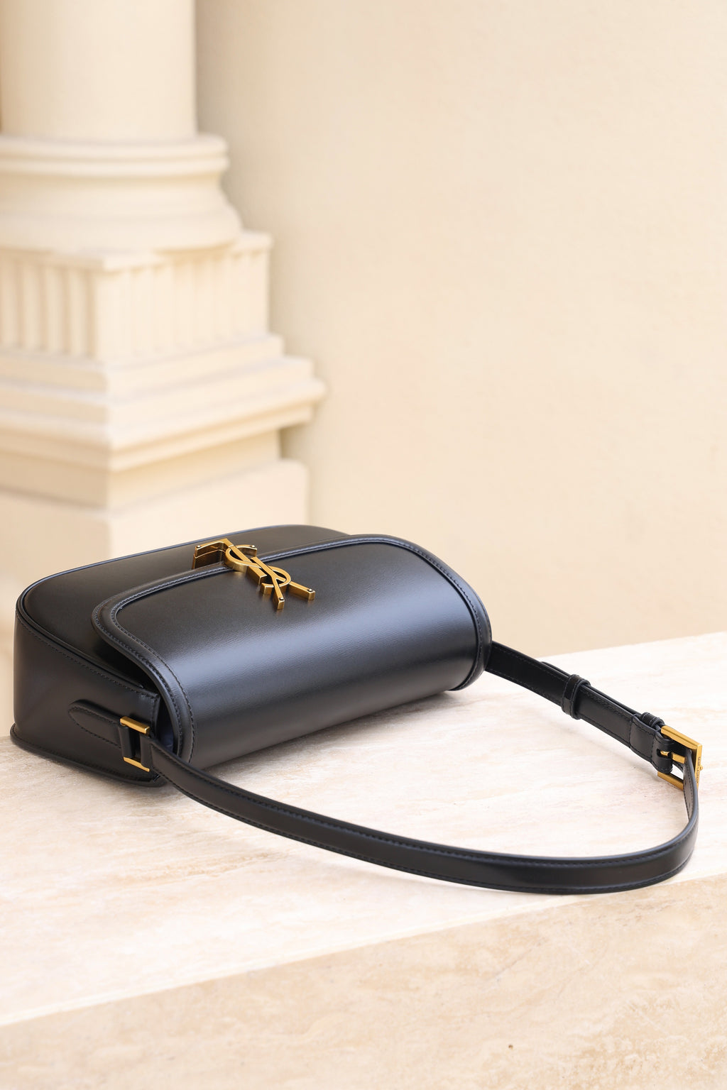 Saint Laurent Solfegino Small Bag — Black Box Leather with Antique Gold Hardware