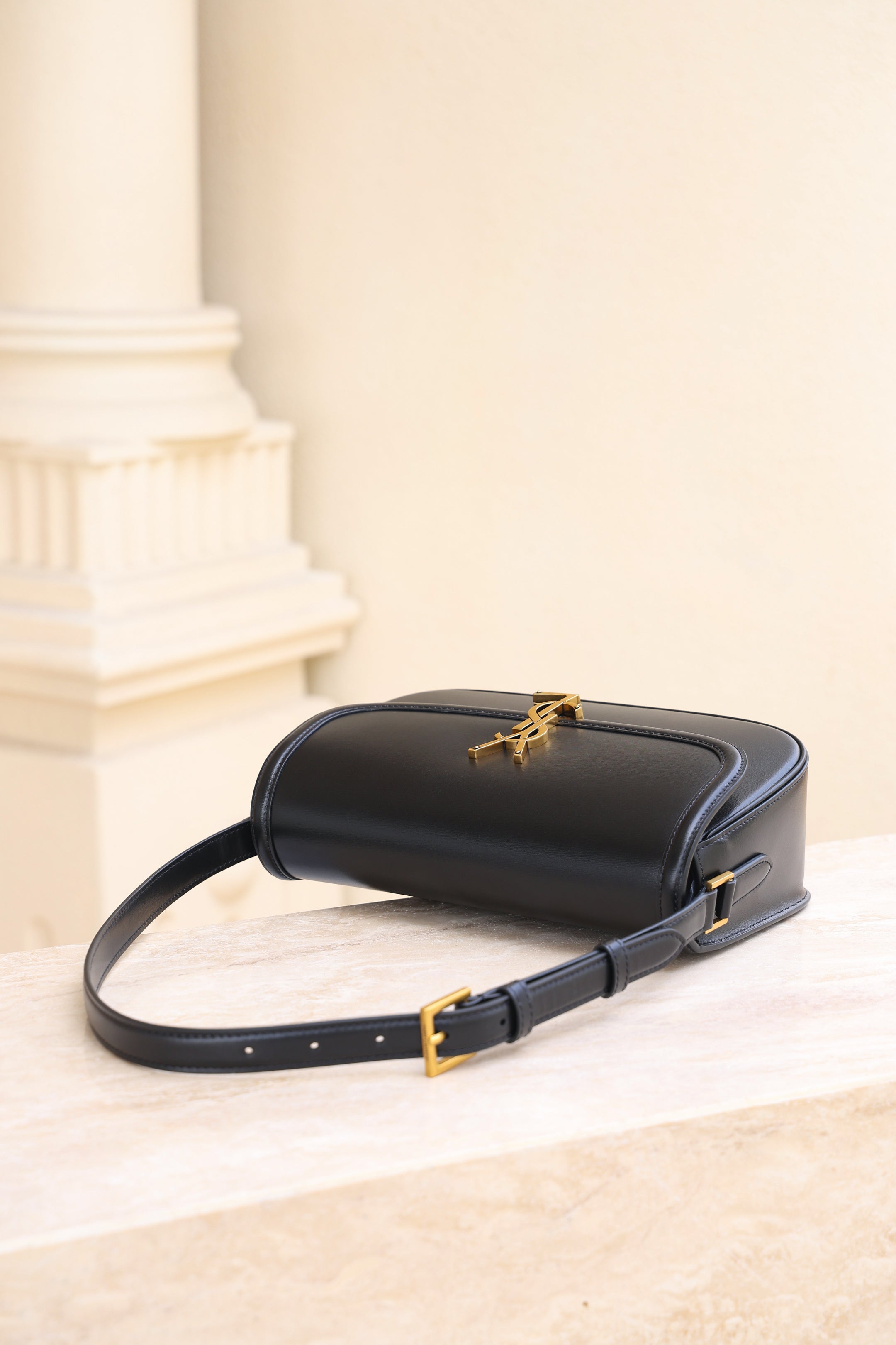 Saint Laurent Solfegino Small Bag — Black Box Leather with Antique Gold Hardware