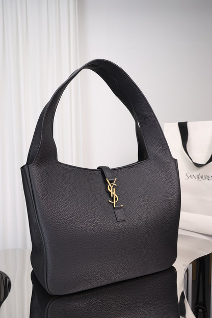Saint Laurent Le 5 à 7 Bea Tote — Black Grained Deer Leather with Antique Gold Hardware