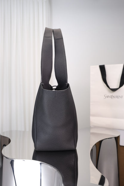 Saint Laurent Le 5 à 7 Bea Tote — Black Grained Deer Leather with Antique Gold Hardware
