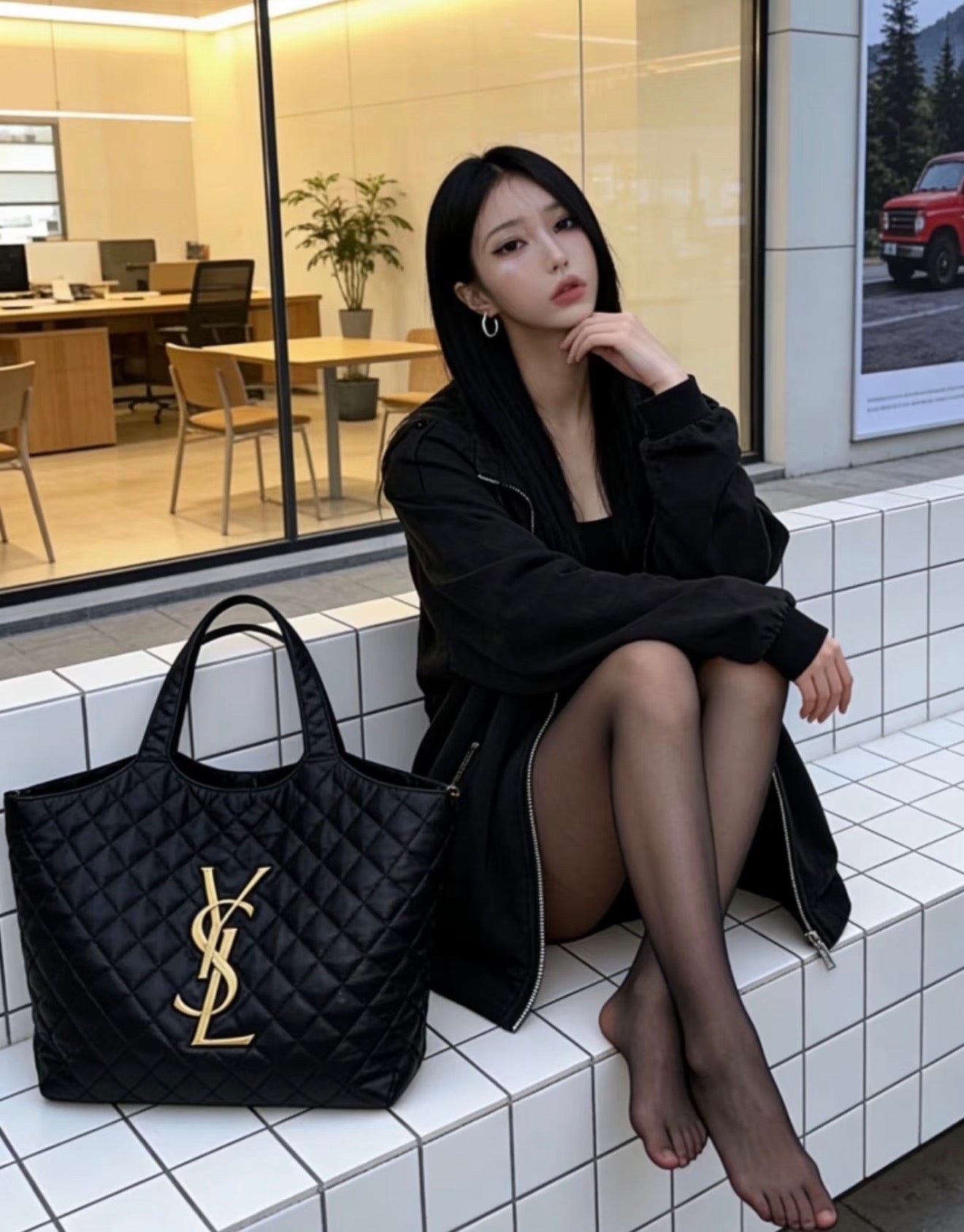 Saint Laurent Icare Shopping Bag Small — Black Quilted Lambskin with Antique Gold Hardware