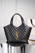 Saint Laurent Icare Shopping Bag Small — Black Quilted Lambskin with Antique Gold Hardware
