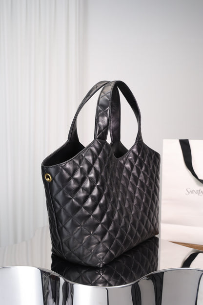 Saint Laurent Icare Shopping Bag Small — Black Quilted Lambskin with Antique Gold Hardware