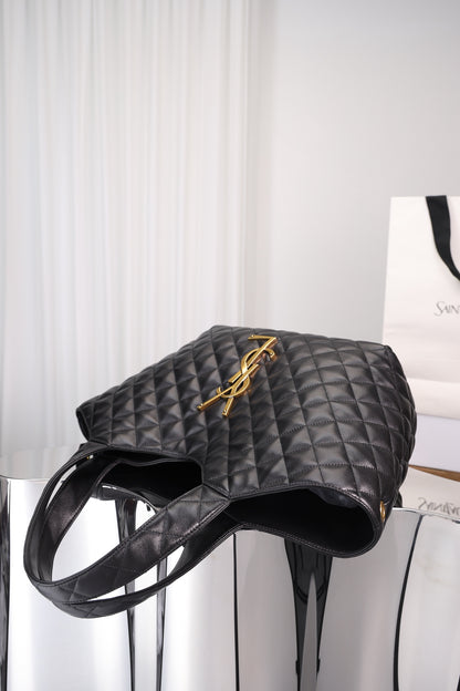 Saint Laurent Icare Shopping Bag Small — Black Quilted Lambskin with Antique Gold Hardware