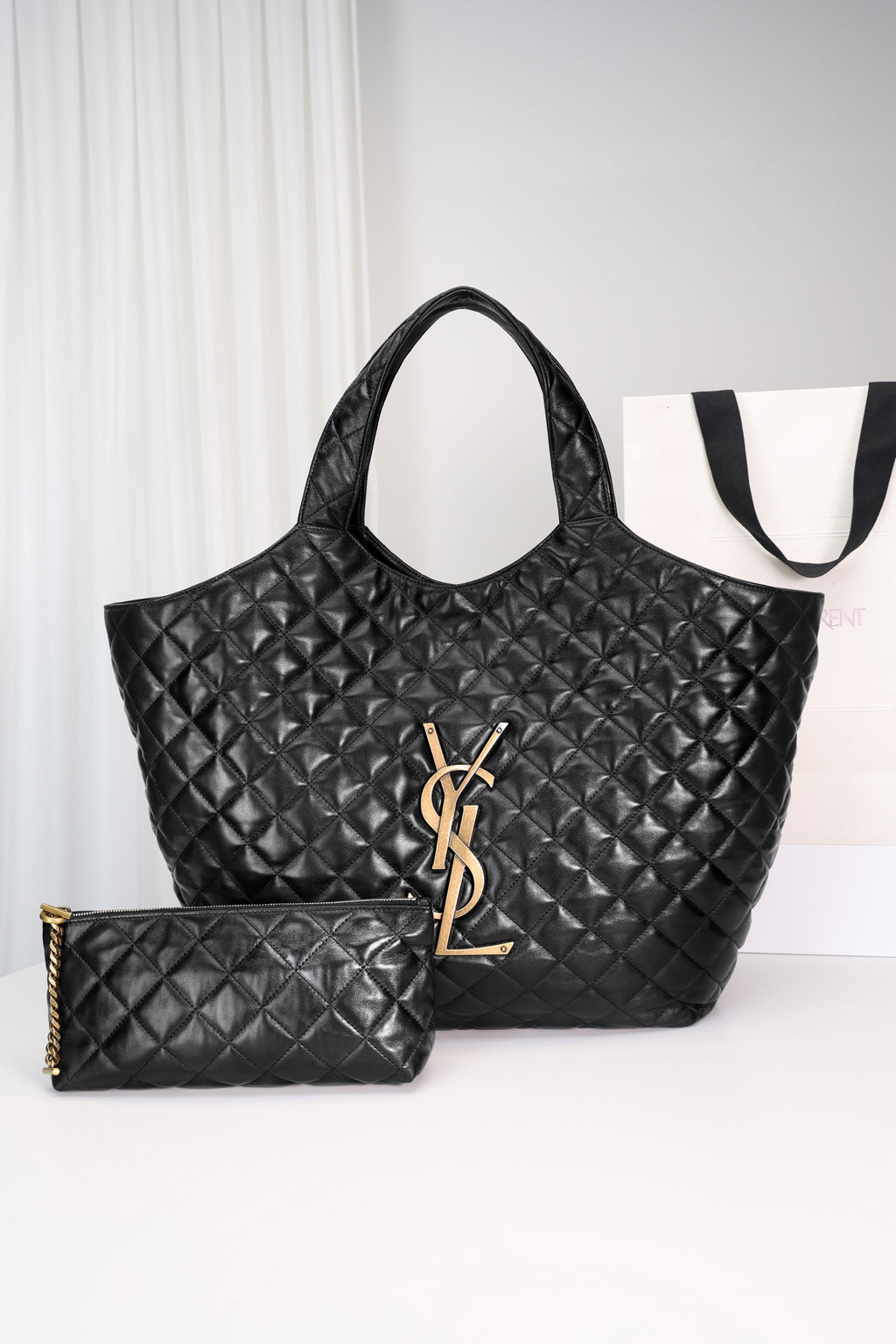 Saint Laurent Icare Shopping Bag Large — Black Quilted Nappa Lambskin with Antique Gold Hardware