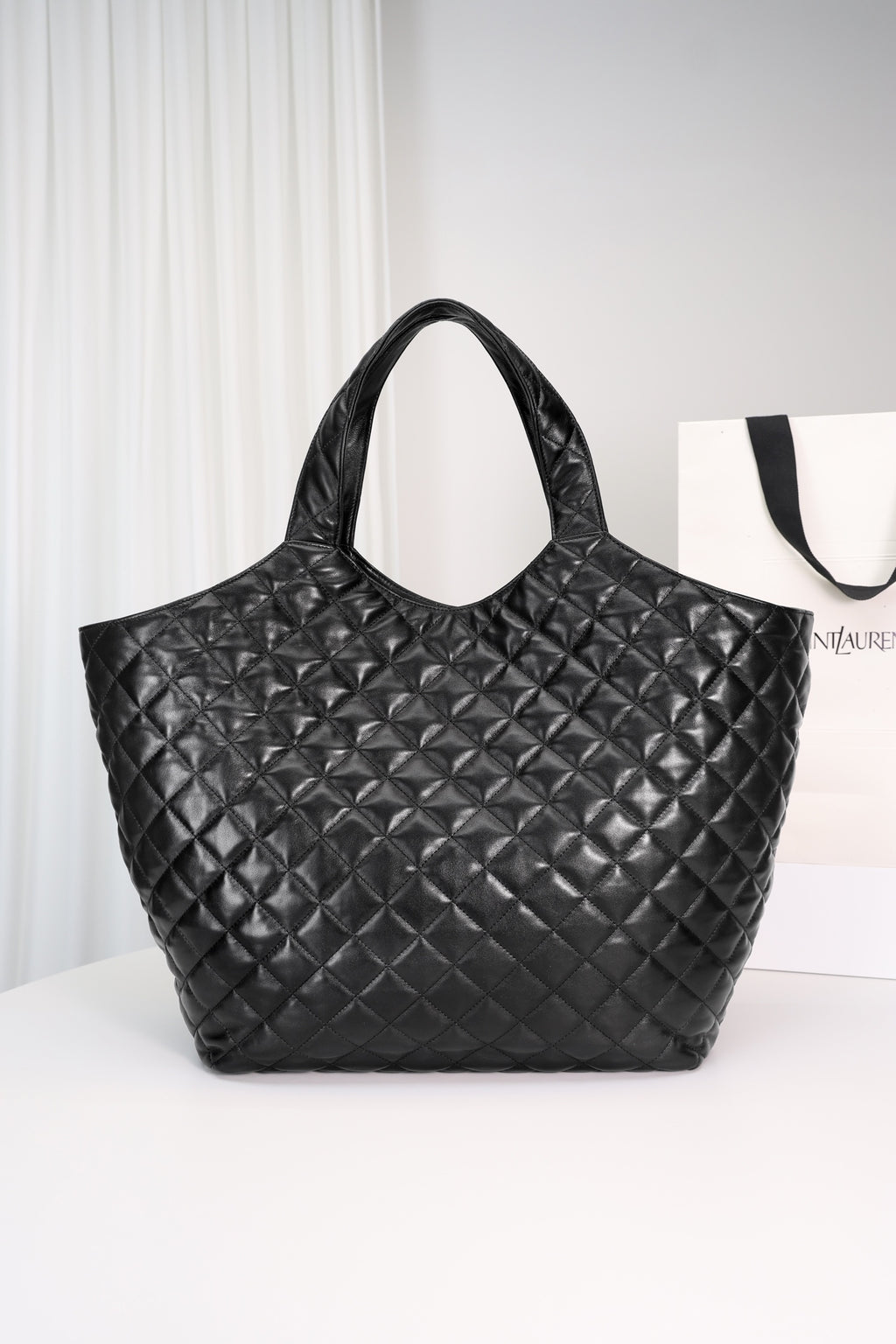 Saint Laurent Icare Shopping Bag Large — Black Quilted Nappa Lambskin with Antique Gold Hardware