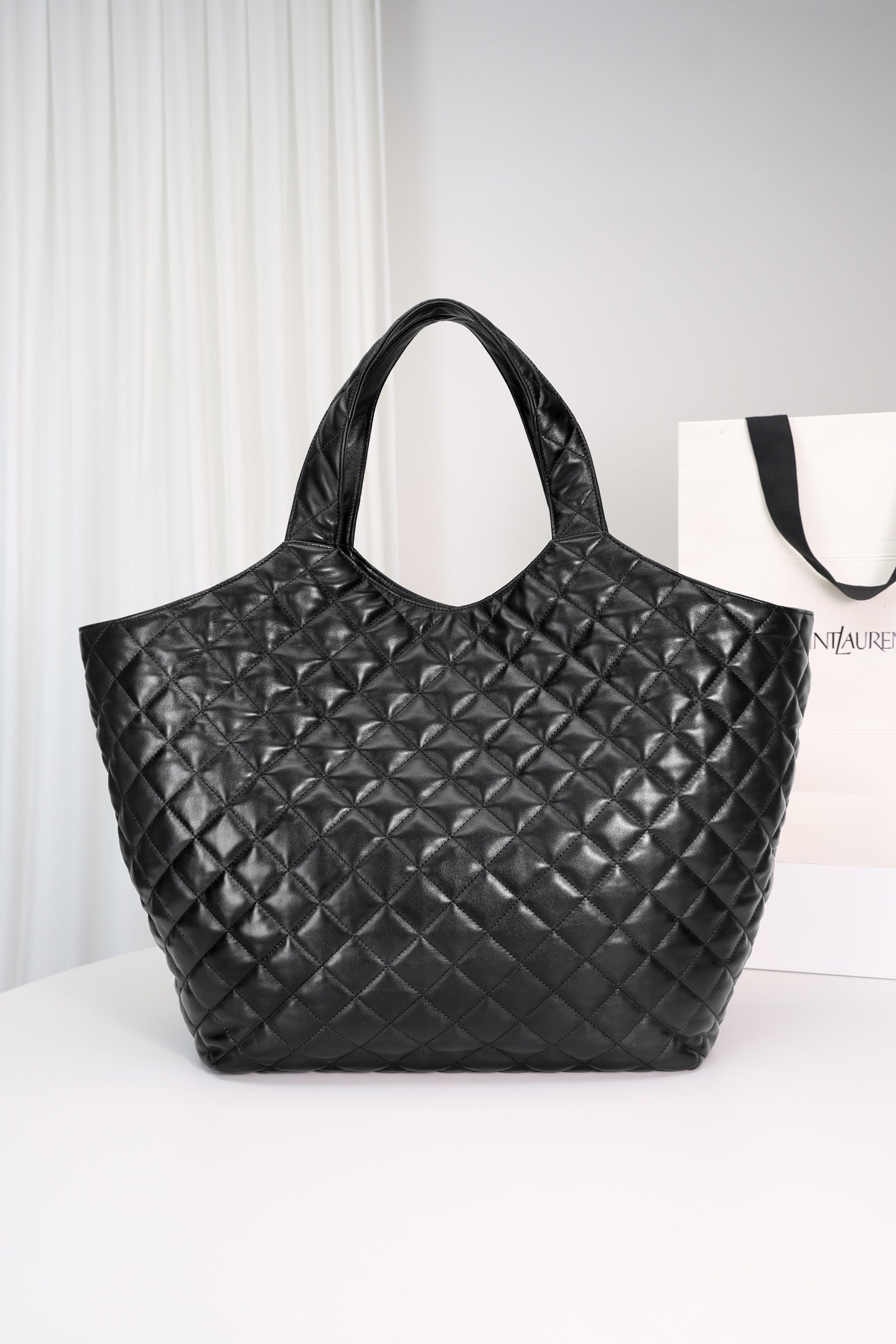 Saint Laurent Icare Shopping Bag Large — Black Quilted Nappa Lambskin with Antique Gold Hardware