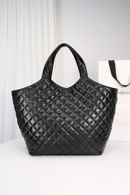 Saint Laurent Icare Shopping Bag Large — Black Quilted Nappa Lambskin with Antique Gold Hardware