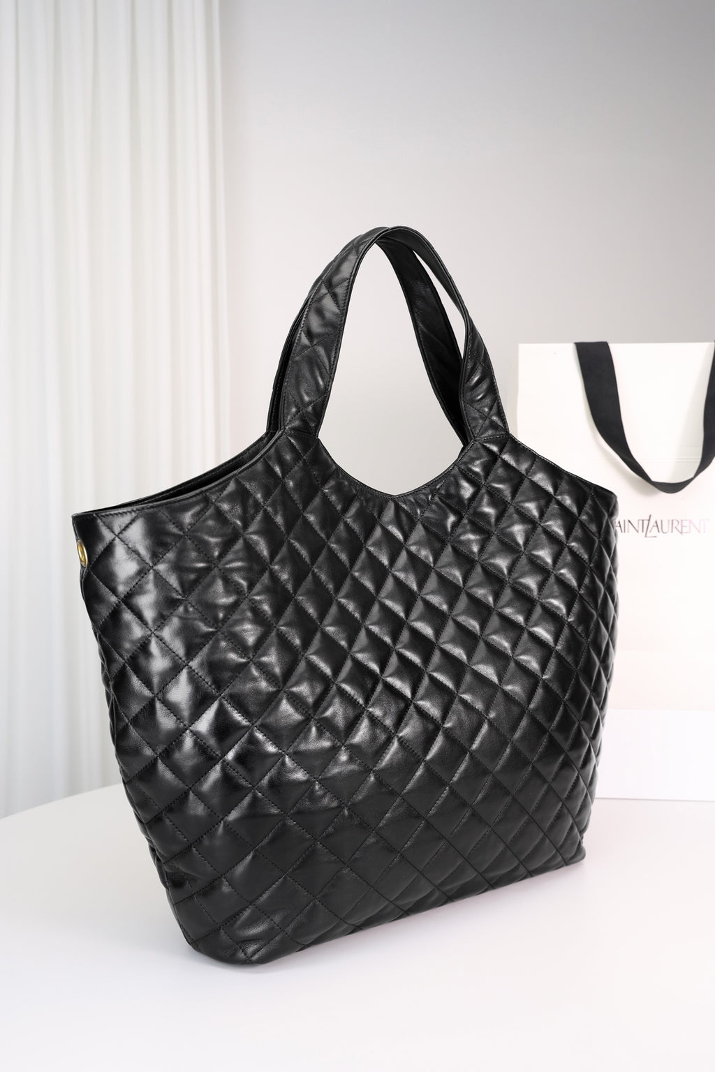 Saint Laurent Icare Shopping Bag Large — Black Quilted Nappa Lambskin with Antique Gold Hardware