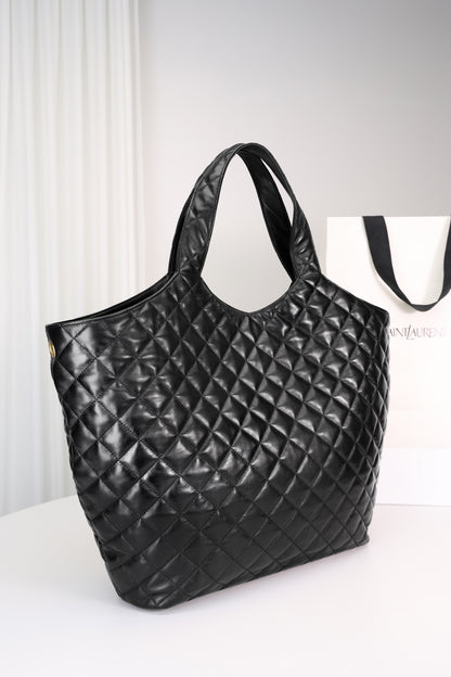 Saint Laurent Icare Shopping Bag Large — Black Quilted Nappa Lambskin with Antique Gold Hardware