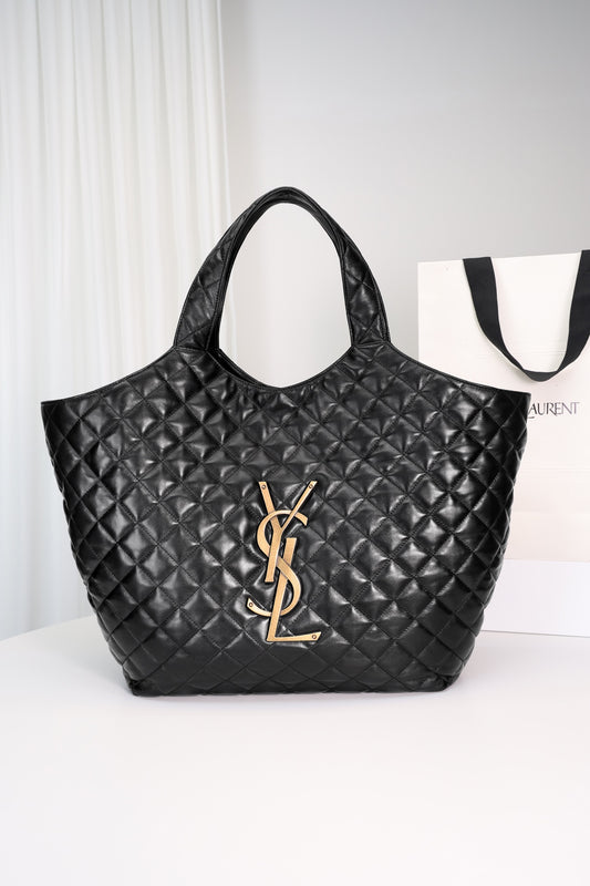 Saint Laurent Icare Shopping Bag Large — Black Quilted Nappa Lambskin with Antique Gold Hardware