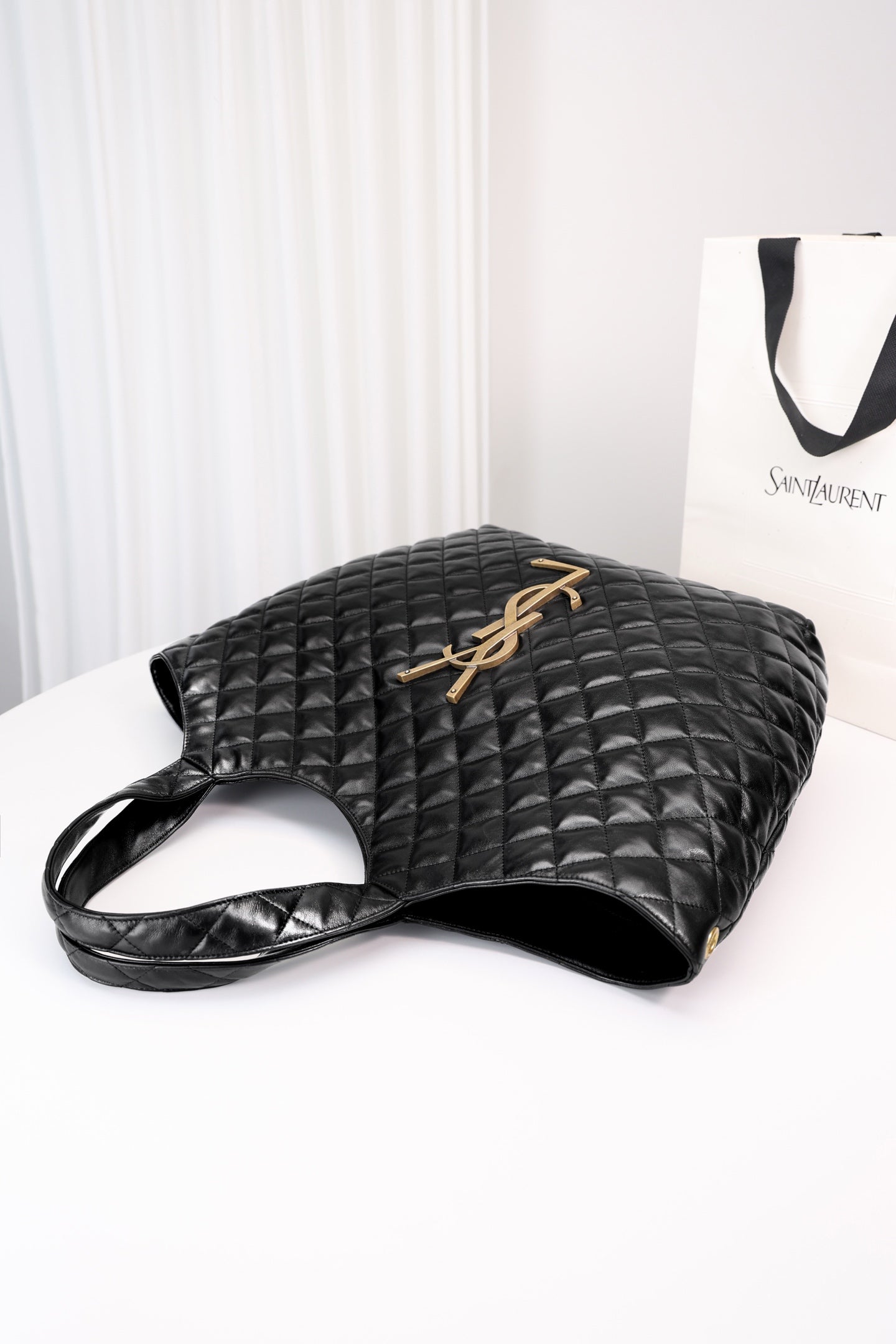 Saint Laurent Icare Shopping Bag Large — Black Quilted Nappa Lambskin with Antique Gold Hardware