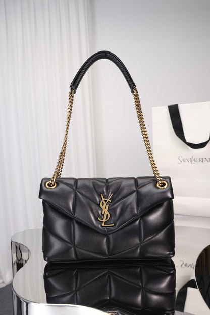 Saint Laurent Puffer Small Bag — Black Quilted Lambskin with Light Gold Hardware