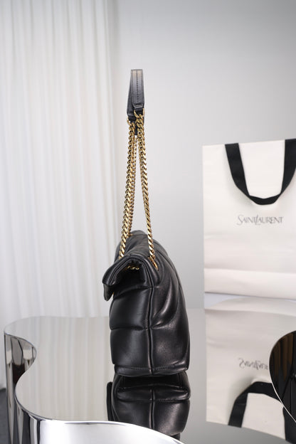 Saint Laurent Puffer Small Bag — Black Quilted Lambskin with Light Gold Hardware