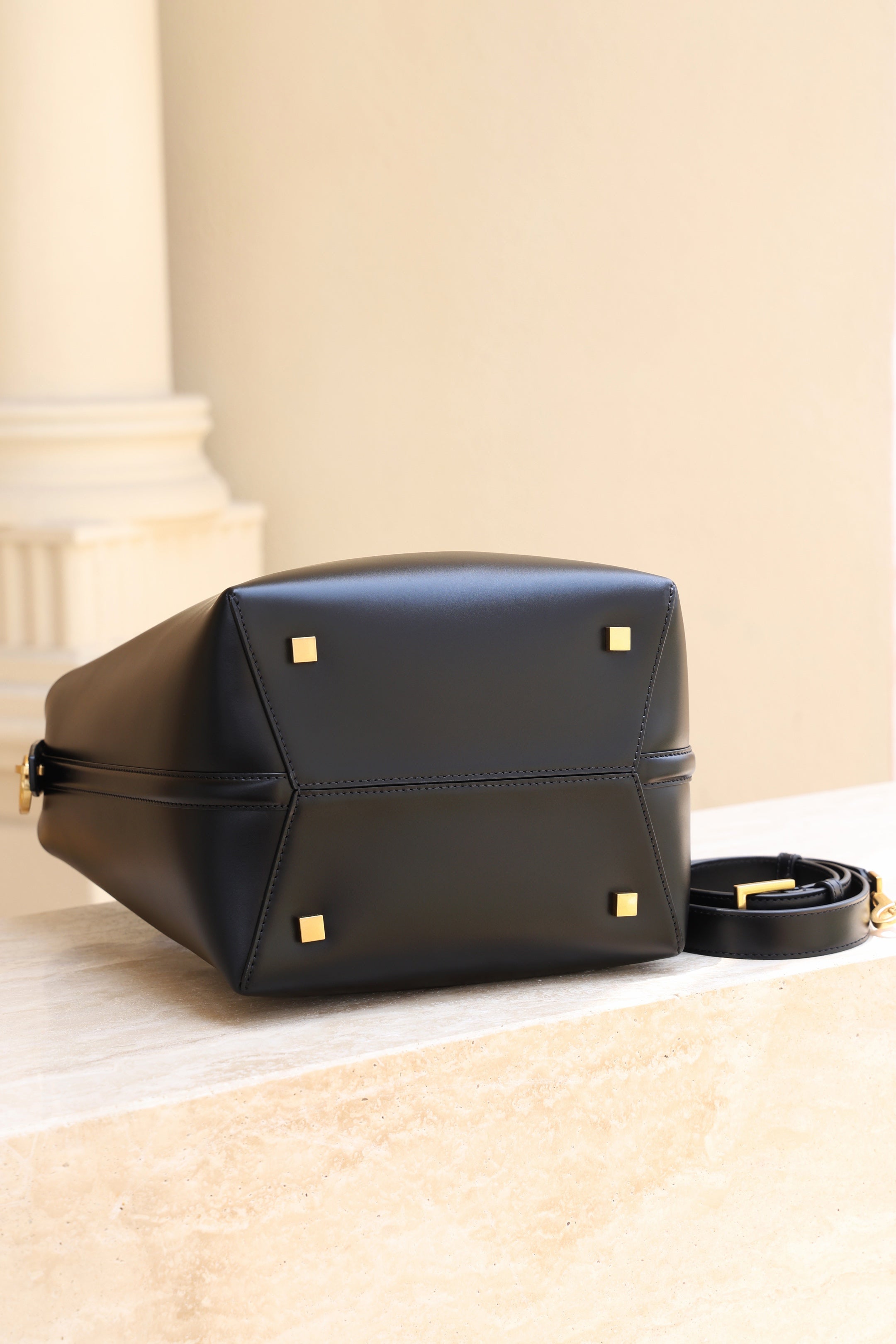 Saint Laurent Le 37 Medium Bucket Bag — Black Shiny Leather with Light Gold Hardware