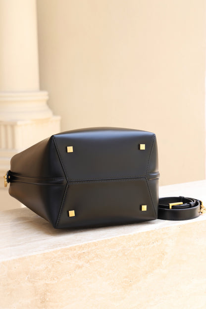 Saint Laurent Le 37 Medium Bucket Bag — Black Shiny Leather with Light Gold Hardware