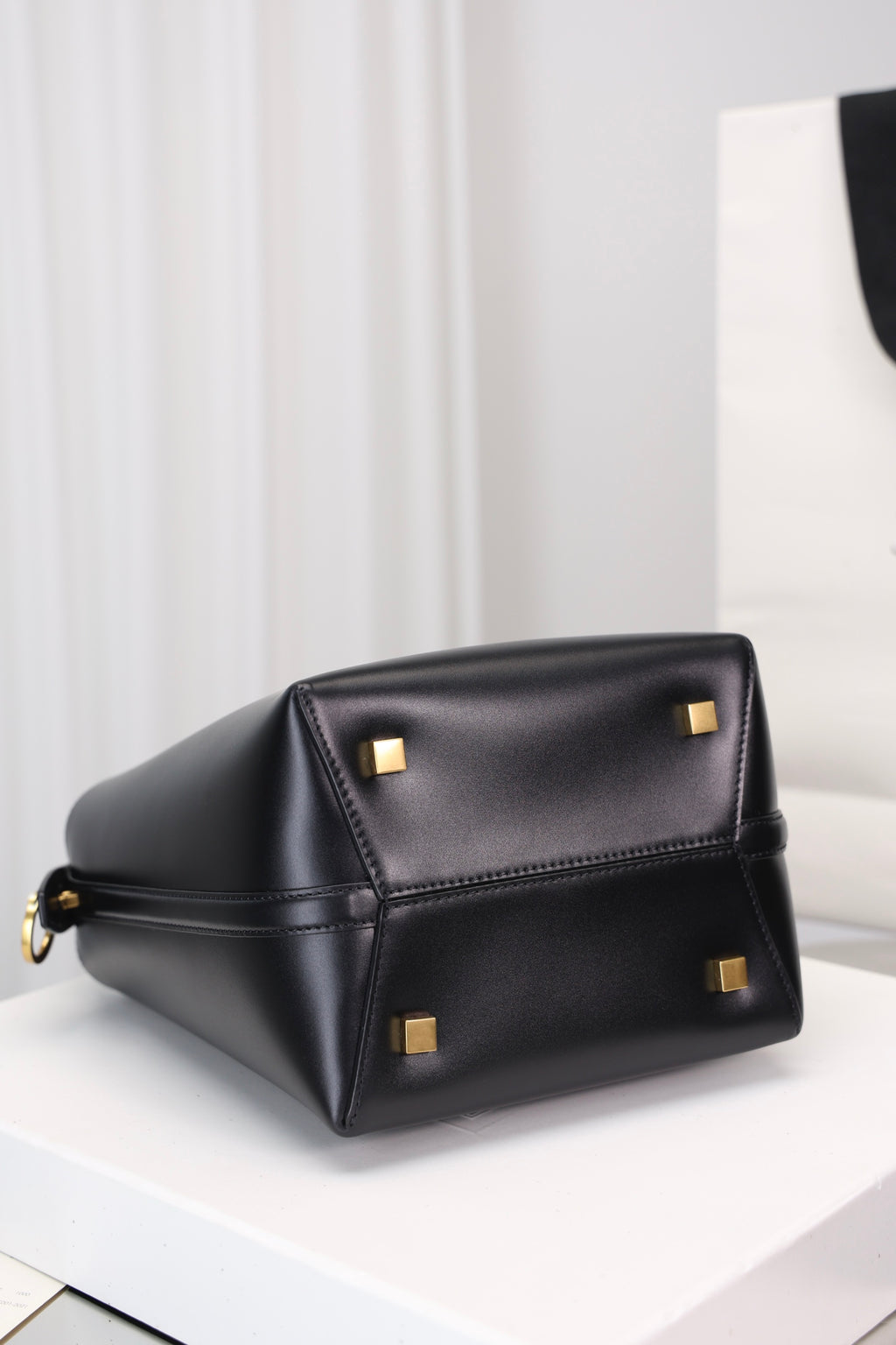 Saint Laurent Le 37 Small Bucket Bag — Black Shiny Leather with Antique Gold Hardware