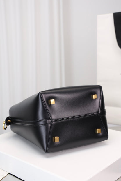 Saint Laurent Le 37 Small Bucket Bag — Black Shiny Leather with Antique Gold Hardware