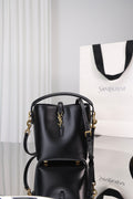 Saint Laurent Le 37 Mini Bucket Bag — Black Shiny Leather with Antique Gold Hardware
